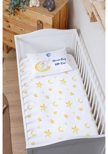 Organik Bebek Boy Lastikli Çarşaf Seti 70x130 - Sevimli Ay Fısıltısı