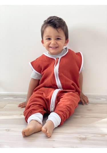 Yorni Kiremit Yazlık Ve Mevsimlik 4 kat Müslin Ayaklı Uyku Tulum Kiremit