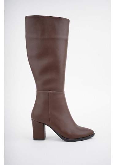 Muggo Almira Garantili Kadın Topuklu Çizme Kahverengi
