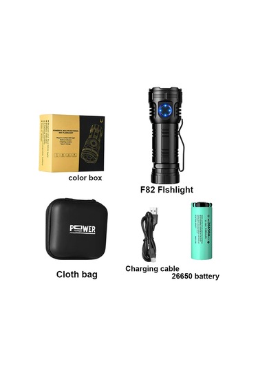 Geeksen 3050 Lumen F82 Led El Feneri, Çok Fonksiyonlu, Taşınabilir, 8 Işık Modu, Alüminyum Gövde, 26650 Pil Ve Şarj Kablosu İçerir Siyah