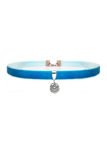 Mavi Renk Kadife Aşk Düğümü Choker Kolye Renkli
