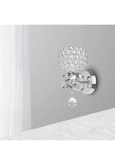 Homyl Kristal Duvar Işıkları Başucu Koridor Lambası Gümüş Gümüş