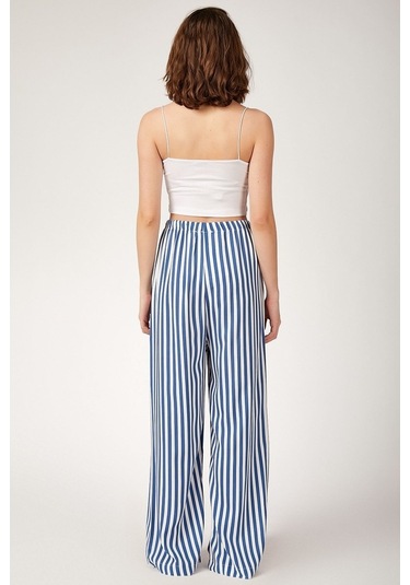 Gabria Kadın Çizgili Bol Paça Pantolon Indıgo İndigo