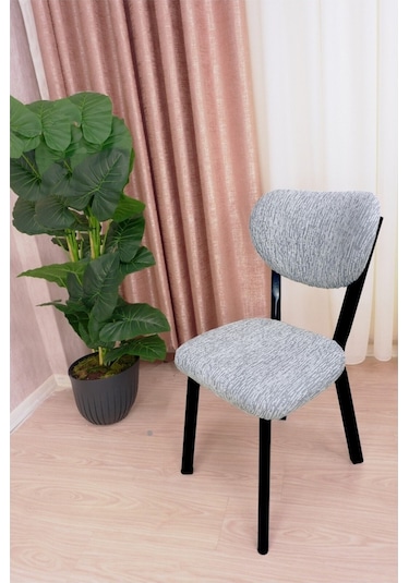StarMall Bohem Jakarlı Sandalye Kılıfı Çubuk Desen 1 Adet Taş Gri