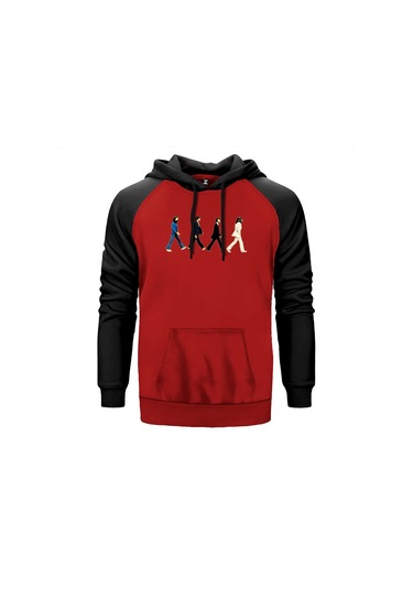 The Beatles Abbey Road Cartoon Kırmızı Renk Reglan Kol Sweatshirt Kırmızı