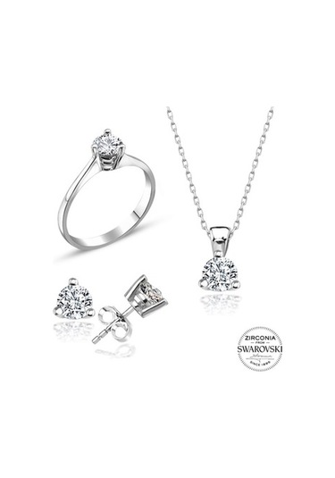 Sertifikalı Swarovski Tek Taş 925 Gümüş Set Takım (483759456)