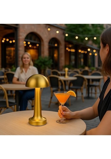 Gold Altın Mantar Desenli 3 Renk Dokunmatik Masa Lambası Gold Şarjlı Ayarlanabilir Masa Lambası Çok Renkli