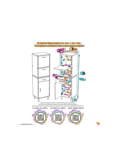 Modilayn Vio 50x163,4x32,5 Cm Yeni Çekmeceli, Kapaklı, Ekmeklikli, Çok Amaçlı Mutfak Dolabı. Beyaz