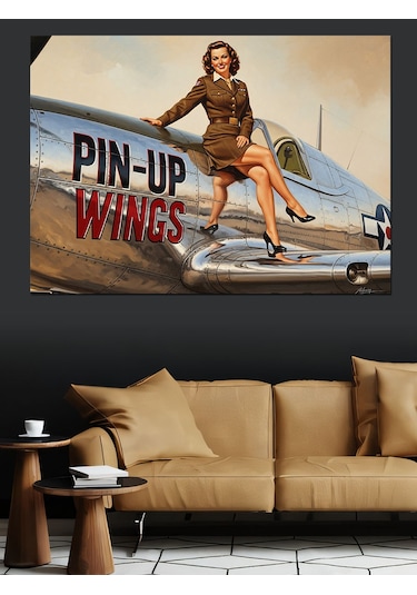 Retro Pin-up Kız Pozu Dekoratif Kanvas - Mdf Ahşap Tablo