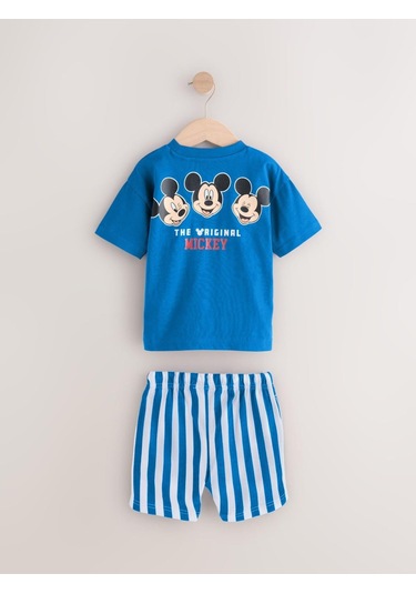 Erkek Çocuk Mickey Çizgili Şortlu Takım Mavi