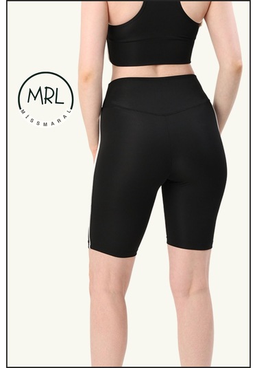 Kadın Siyah Yüksek Bel Toparlayıcı Biker Şort Kısa Spor Tayt Likralı Dalgıç Biker Tights 1043 Siyah Beyaz