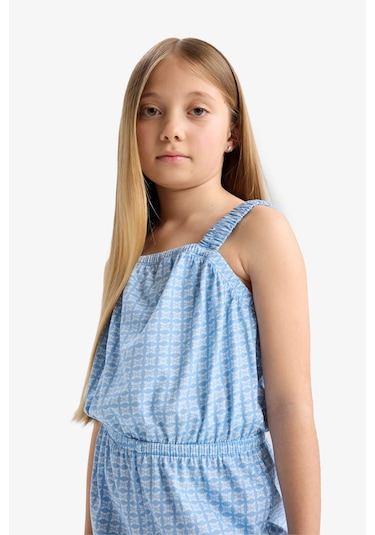 Defacto Kız Çocuk Desenli Askılı Tulum B4814a825hsbe551 Mavi