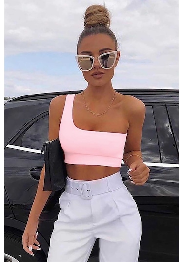 Madmext Mad Girls Tek Omuz Pembe Askılı Body Mg325-pembe Pembe