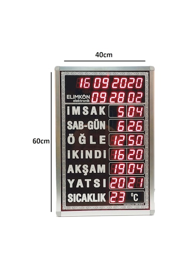 Elimkon Vakitmatik Dijital Cami Saati 40x60 Cm Beyaz Kumandalı