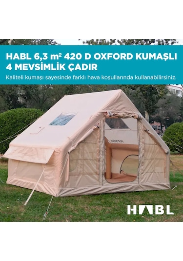 Habl 6 Kişilik 6.3m2 4 Mevsim Şişme Çadır 300x210x200cm Bej