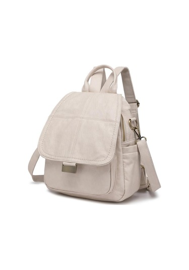 Yıkama Deri Sırt Askılı Kadın Çantası 21-k Barcelona 1908 Bej