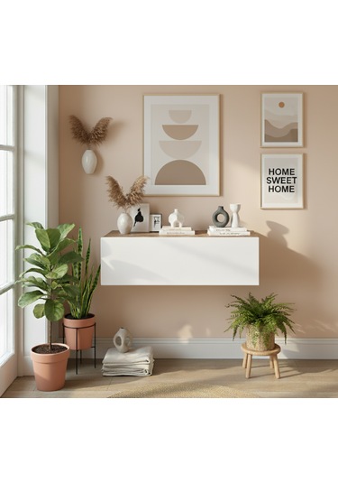 Robin Home Lia Hol Antre Dresuar Duvara Monte Kapaklı 100cm Çam-beyaz Beyaz