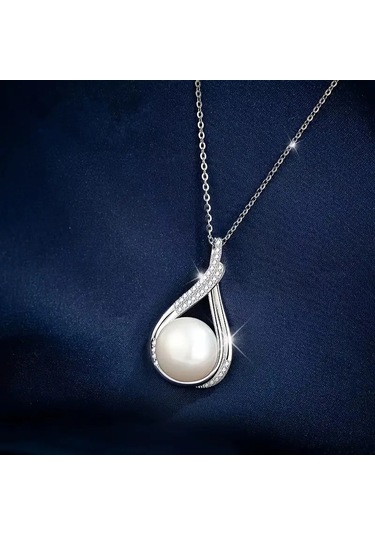 Zirkon Taş İşlemeli, Beyaz İnci Gümüş Takı Seti, Ahşap Kutu İçerisinde Gümüş