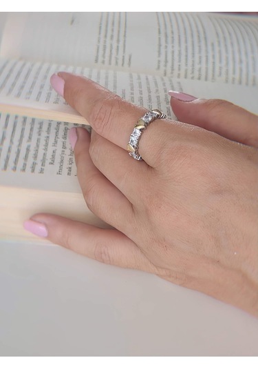 Kalp Tek Taş Model Ayarlanabilir Silver Gold Altın Renkli Yüzük Çok Renkli