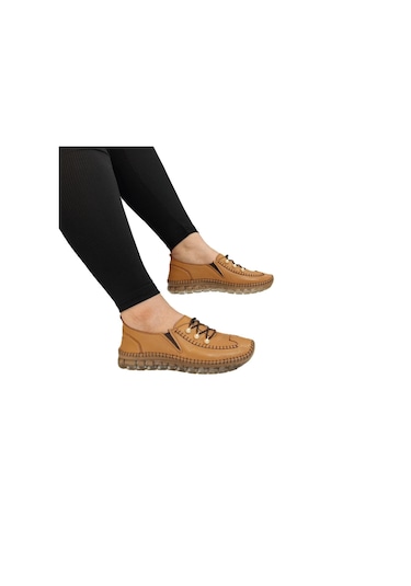 Voyager 9871 Açık Kahve Hakiki Deri Boncuklu Bayan Ayakkabı Açık Kahverengi