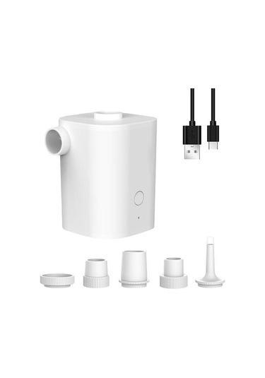 Beyaz 1 Takım 5 Nozullu Deflatör Pompası Çok Yönlü Kullanım Hafif Dayanıklı Çadır Kamp İçin Şişme Elektrikli Hava Beyaz