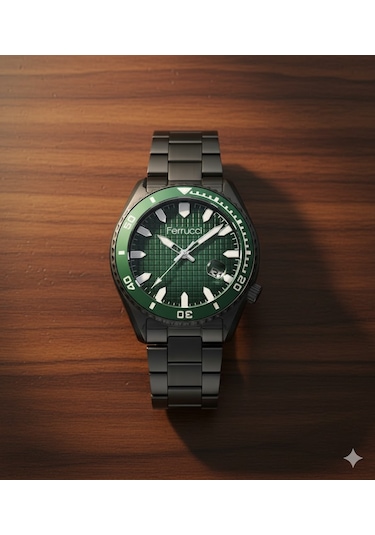 Ferrucci Erkek Kol Saati Siyah Renk, Yeşil Kadran - Fc03229tm.04, 2 Yıl Garantili Siyah