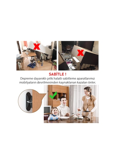 Çelik Halatlı Ağır Deprem Dolap Mobilya Gardırop Duvar Sabitleyici