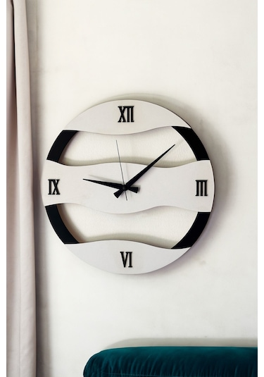 Dekoratif Yeni Modern Rastaban Ahşap Duvar Saati 48cm Siyah - Beyaz