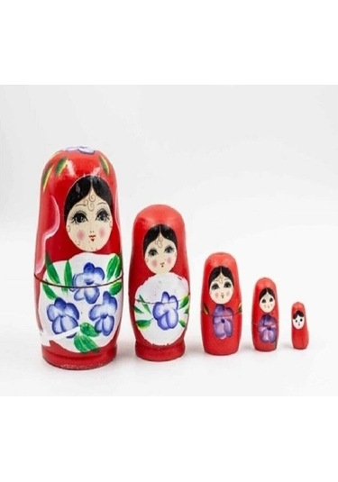 Mobgift 5 Li Matruşka Bebek Ahşap Kırmızı