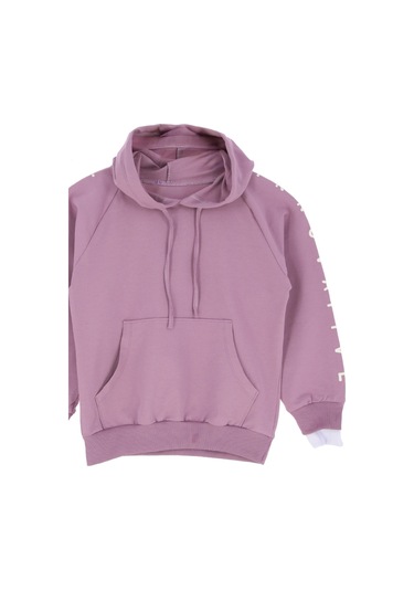 Kız Çocuk 2 İplik-kapüşonlu-manşeti Panelli Ve Garnili Sweatshirt 12-16 Yaş 12395 Pudra