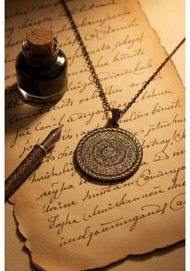 Siyah Hilye-i Şerif Yazılı Paslanmaz Kararmaz Çelik Kolye Çelik Zincir Unisex Siyah