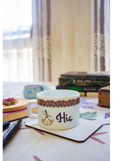 Hiç Kare Kulplu Seramik Beyaz Bardak