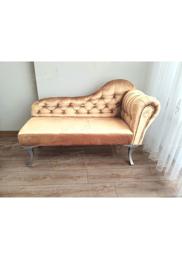 Ters Kol Dekoratif Bihter Koltuk Josefin Puf 110 Cm Gümüş Ayak Vizon