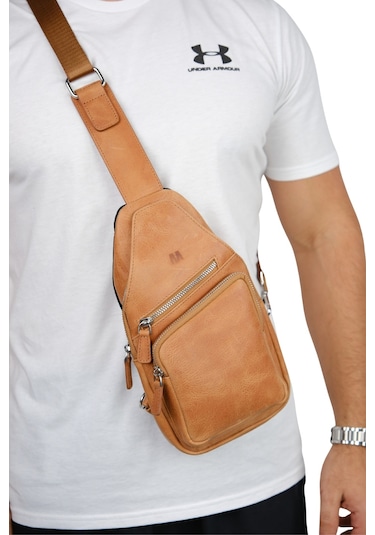 Mft Leather Hakiki Deri Unisex Çapraz Çanta Baggy 6981 Tiguan Camel