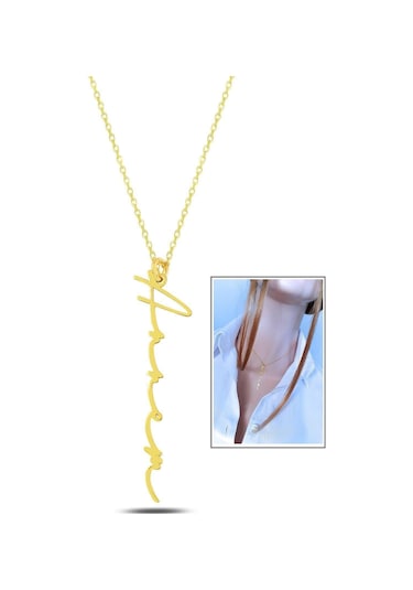 Altın Kaplamalı ''annem'' Yazılı İmza Gümüş Kolye Altın