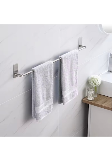 Havluluk Dik Rozetli 42cm Yapışkanlı Paslanmaz Çelik Krom Rengi Krom