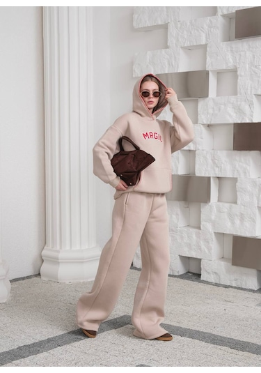 Fonna Fashion Esf-2912 Bayan Eşofman Takım Kapşonlu Bej