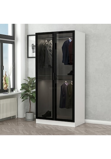 Minar Kale 2 Cam Kapaklı Dolap - Beyaz/siyah 210cm