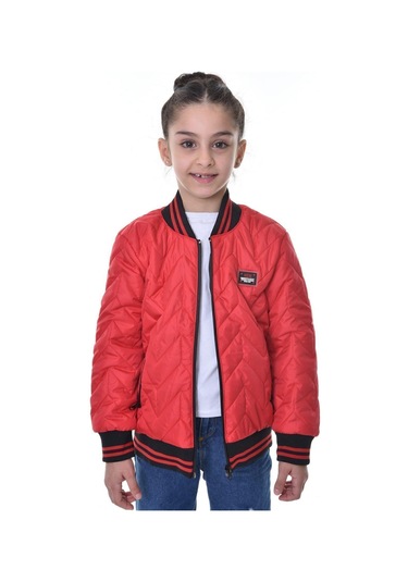 Kız Çocuk Kolej Yaka Astarlı Su Ve Rüzgar Geçirmez Fermuarlı Mont Ceket Kırmızı