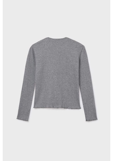 Kız Çocuk Önü Bağlamalı Örme Triko - Gri Gri