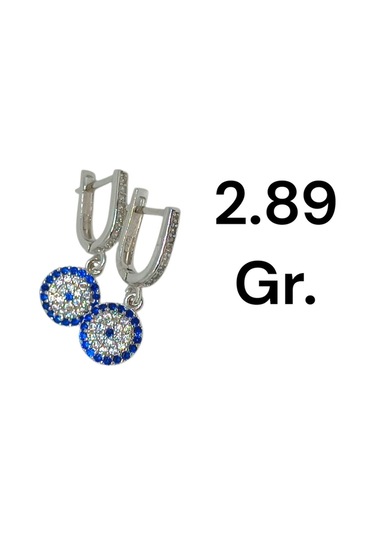 925 Ayar Gümüş Nazar Boncuğu Şekilli Taşlı Küpe Şık Ve Koruyucu Tasarım Gümüş