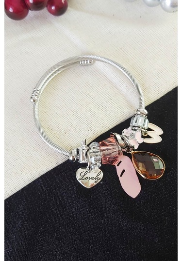 Lovely Kelebek Charmlı Çelik Bileklik Silver