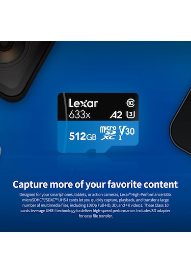 Ximistore9 Lexar 633x 64gb Microsd Kartı V30 U3 A1 Class10 95mb/s Okuma Hızı Yüksek Hızlı Hafıza Kartı