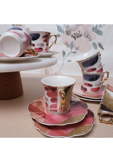 Aura Puantiyeli Türk Kahvesi Fincanı Takımı Çok Renkli