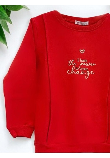 Kız Çocuk İnce Şardonlu Sweatshirt-15368 Kırmızı