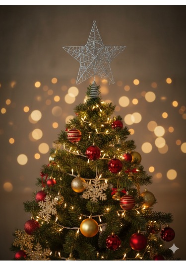 Yılbaşı Ağaç Tepelik 27cm Gümüş Yaylı Tel Yıldız Diğer