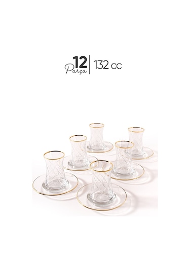 Mest 12 Parça Yaldızlı Cam Çay Bardağı Seti - Zarif Ve Şık Gold