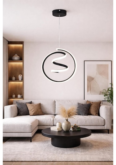 Nare Tekli Led Sarkıt Avize,siyah,3 Renk Yanabilen Led Avize, Modern Salon Oda Led Avize