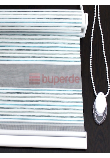 Buperde Turkuaz Beyaz Renkli Pilise Pliseli Zebra Stor Perde