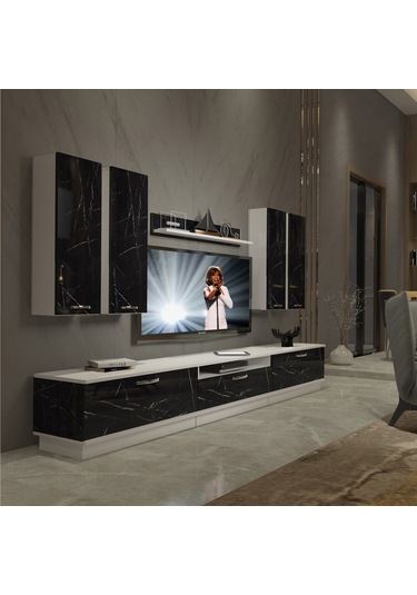 Decoraktiv Trendstyle 8d Mdf Tv Ünitesi Tv Sehpası Beyaz - Siyah Mermer